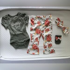 Floral Baby Outfit Set with Headband